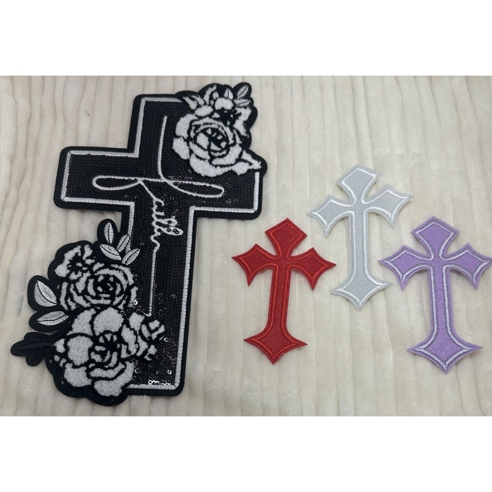 Set of 4 Crosses Christian Embroidered iron on or sewn Patches NEW